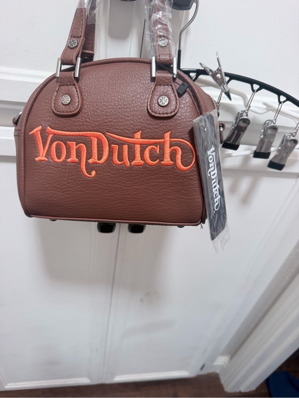 Von Dutch Brown Mini Bag with Orange Logo